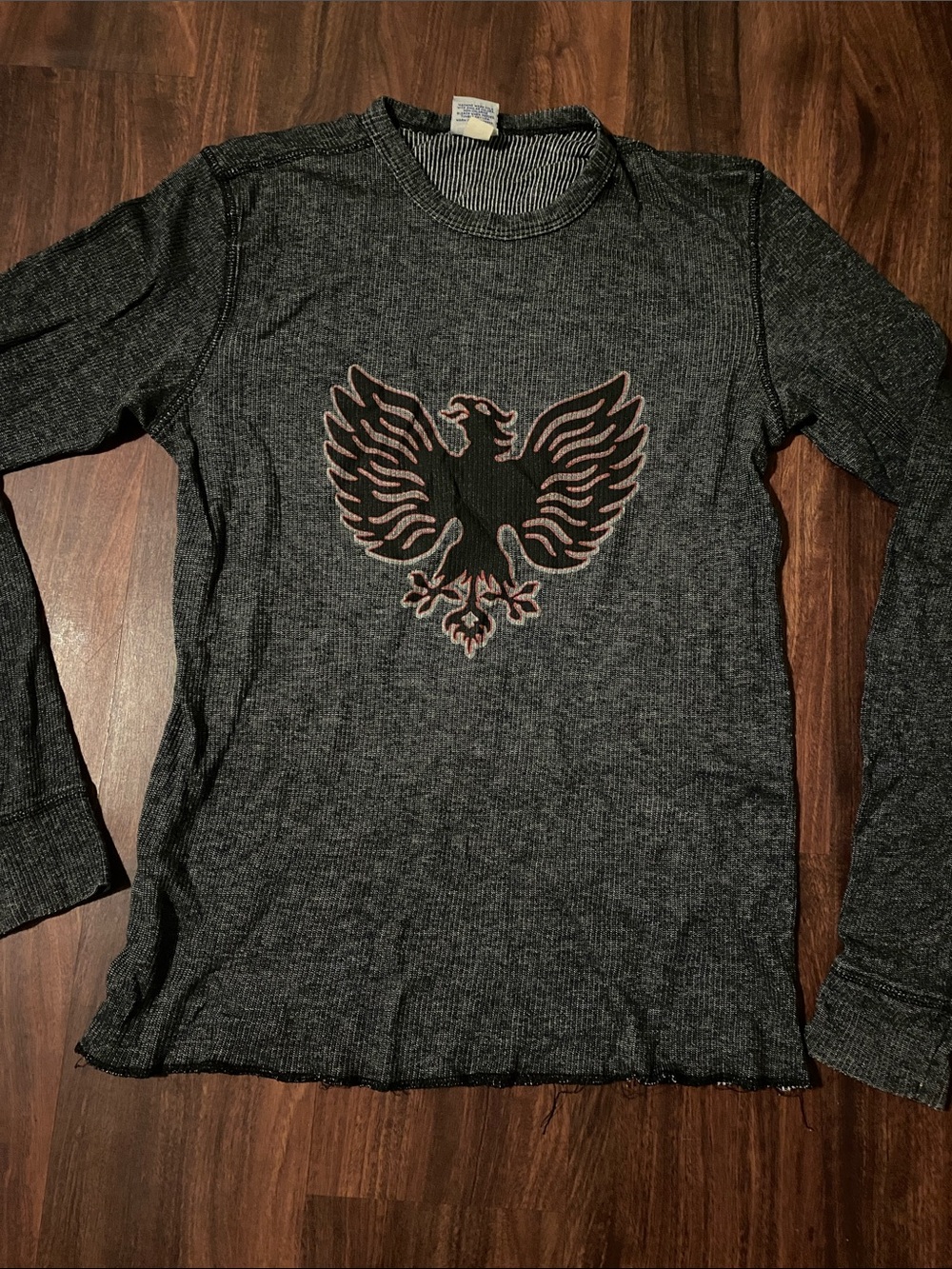 Old Navy Charcoal Gray Thermal Top with Eagle Graphic and Pink Outline